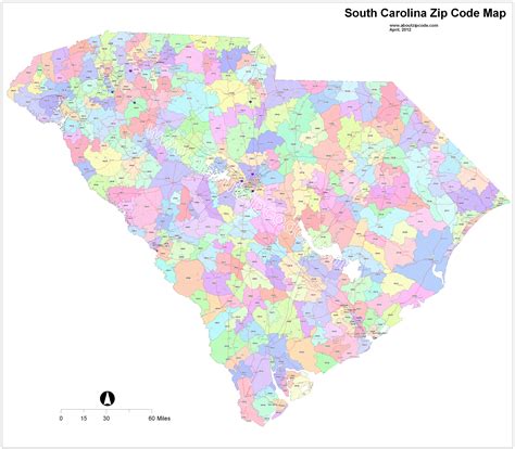 Map of South Carolina with Zip Codes